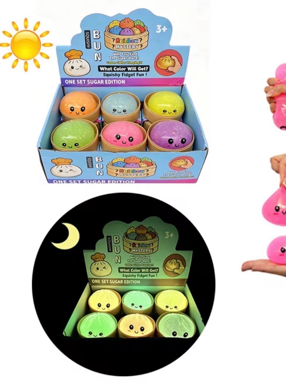 Rainbow Mystery Glitter Glow Dumplings Squishy Fidget Toy - 1 Random Dumpling - Picture 4 of 4